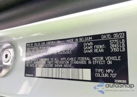 2023 Volvo C40 Recharge Pure Electric Twin Plus z USA, uszkodzony, nr VIN YV4ED3GL3P2064993